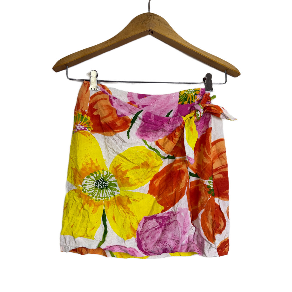 Jams World Wrap Skirt Womens Small Yellow Floral Tie Sarong Resort Travel Beach